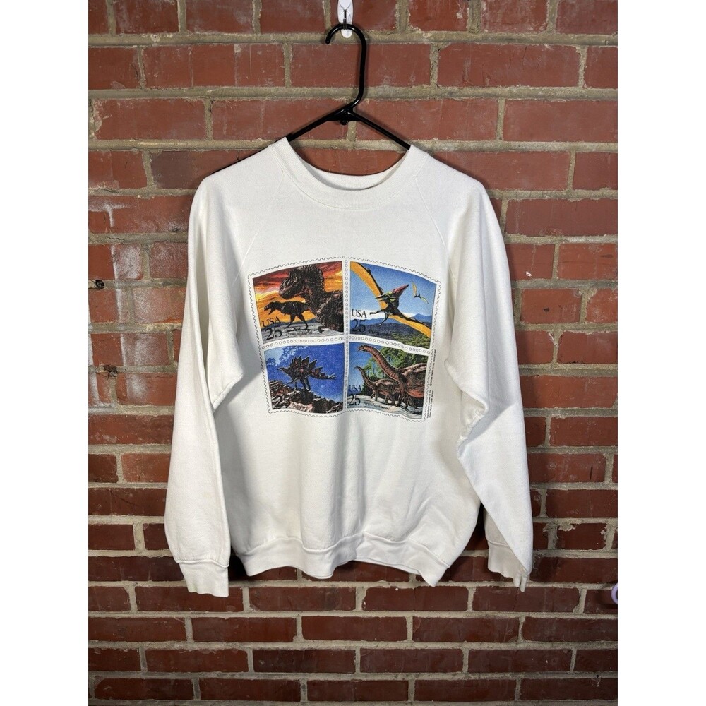 Vintage 80s Dinosaur Crewneck U.S. Postal Service Sweater XL Fits Like L